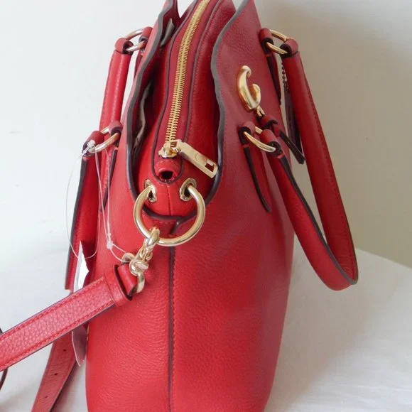 NEW COACH REMI Pebbled Leather Three Compartments Satchel Top Handle Bag in RED
